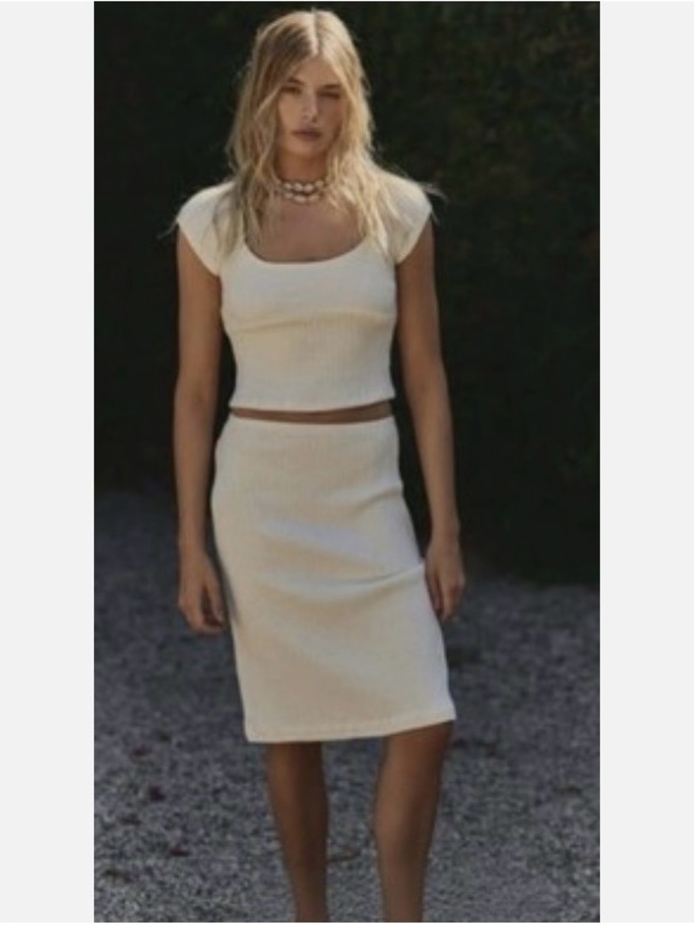 NWOT Free People Cream bodycon Skirt set, size Xs